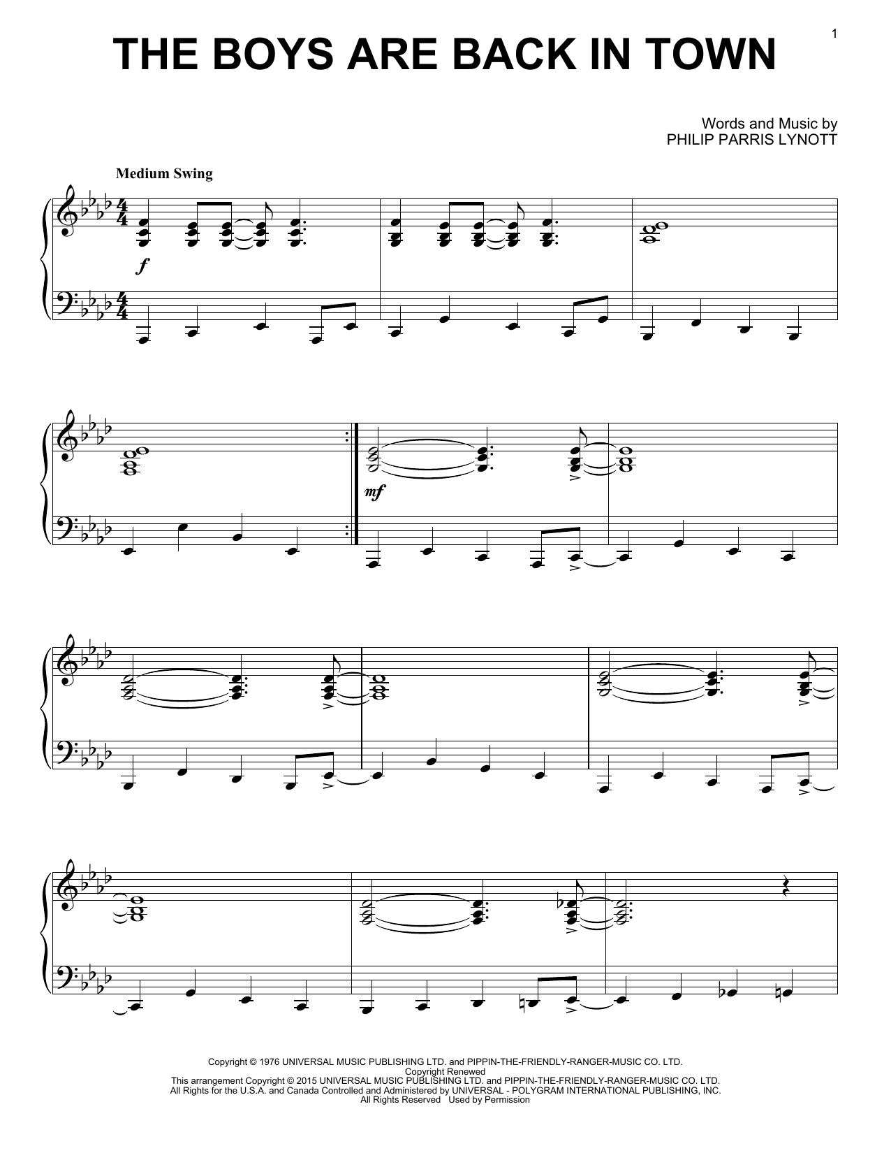 Download Thin Lizzy The Boys Are Back In Town Sheet Music
