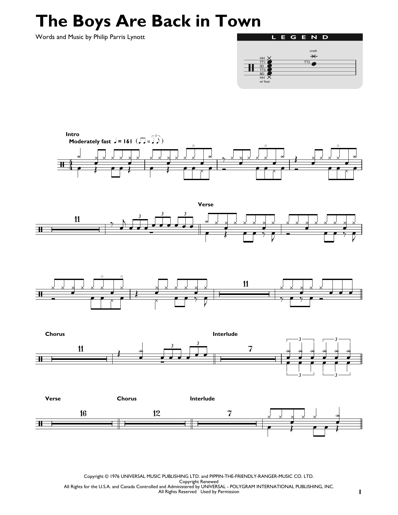 Download Thin Lizzy The Boys Are Back In Town Sheet Music
