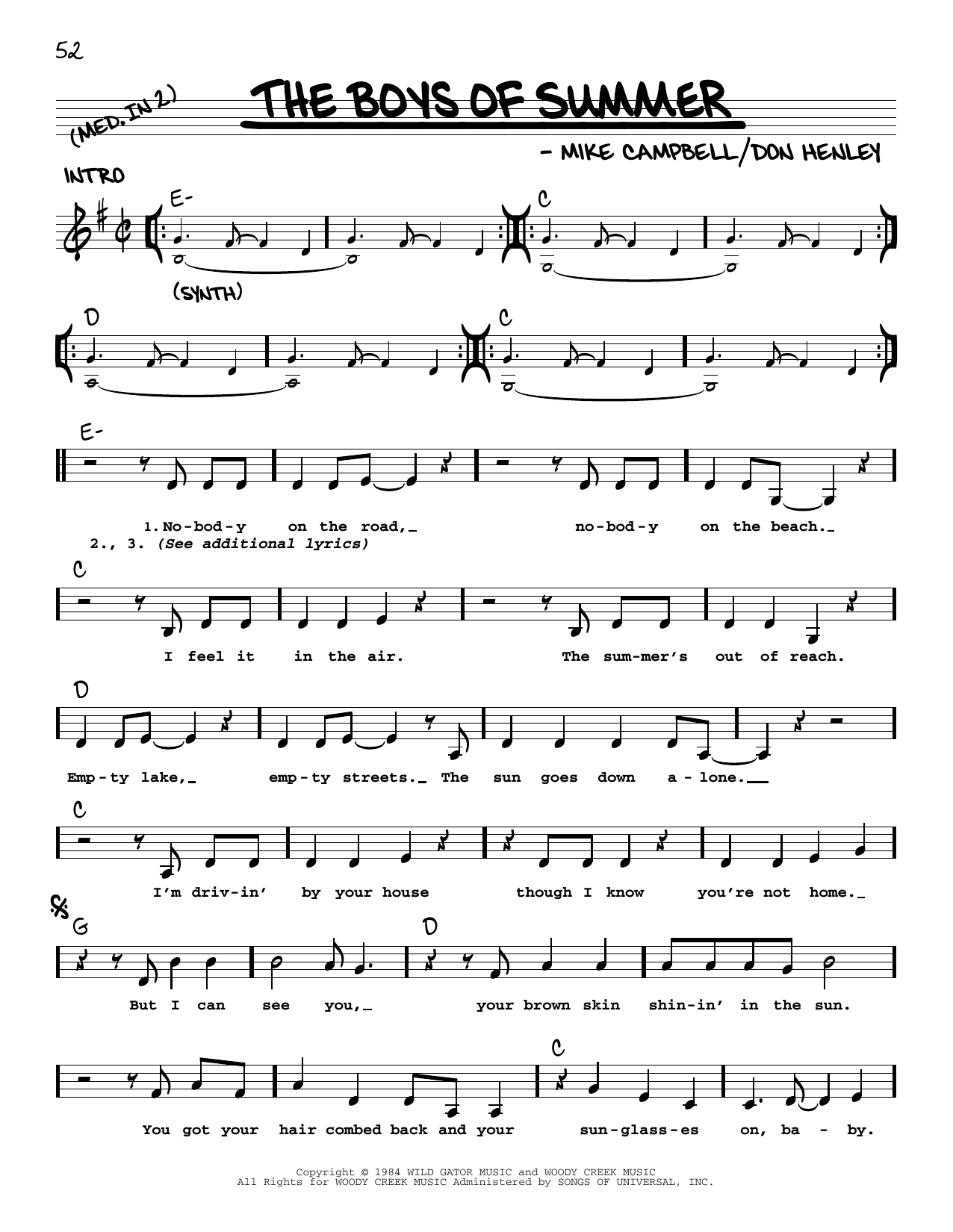 Download Don Henley The Boys Of Summer Sheet Music