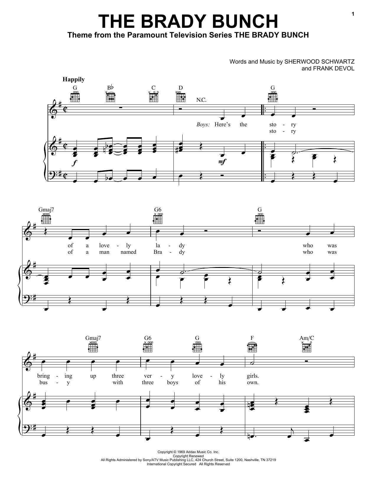 Download Sherwood Schwartz The Brady Bunch Sheet Music