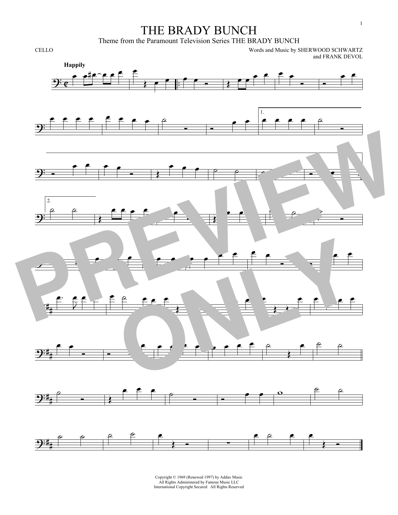 Download Sherwood Schwartz The Brady Bunch Sheet Music
