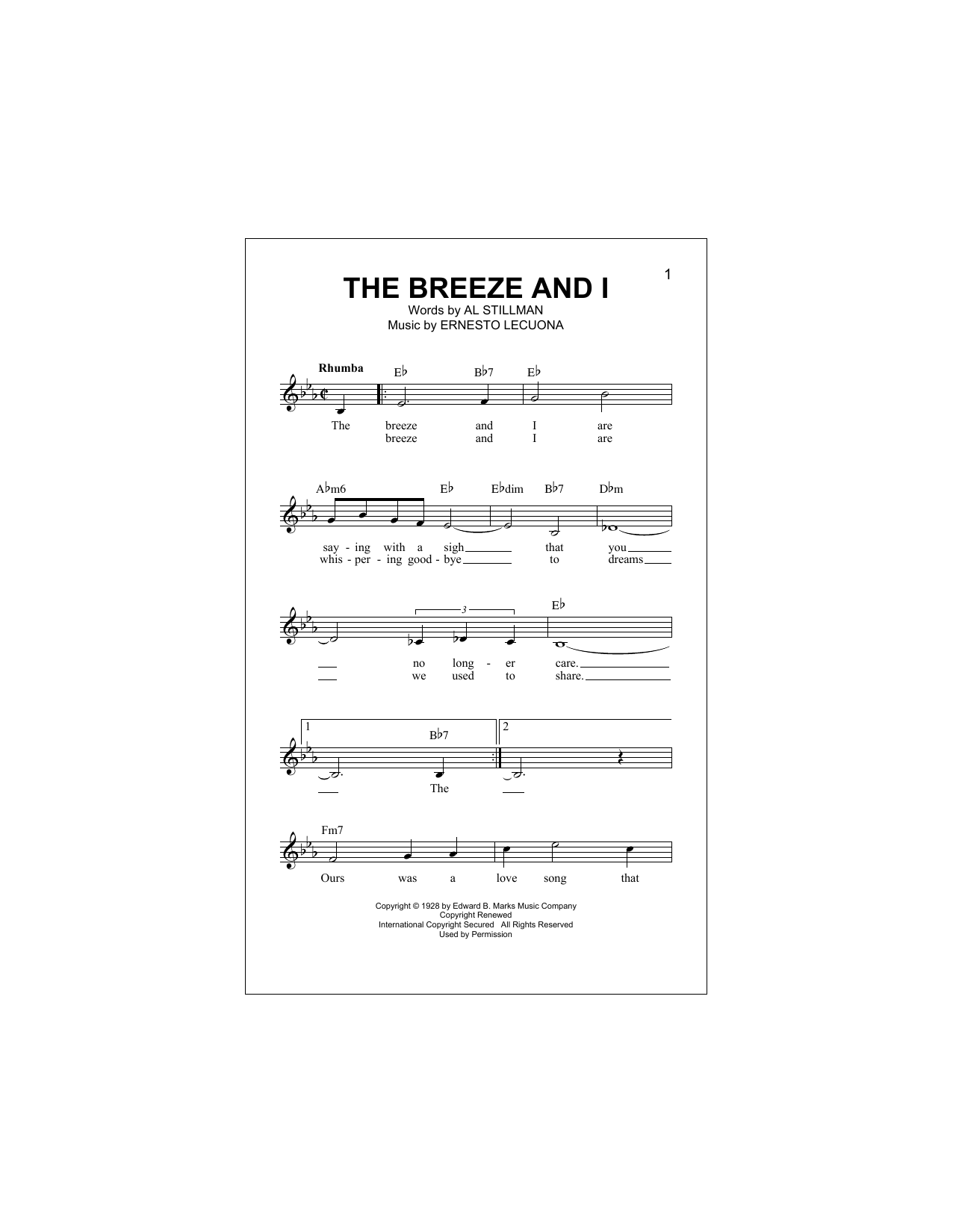 Download Ernesto Lecuona The Breeze And I Sheet Music