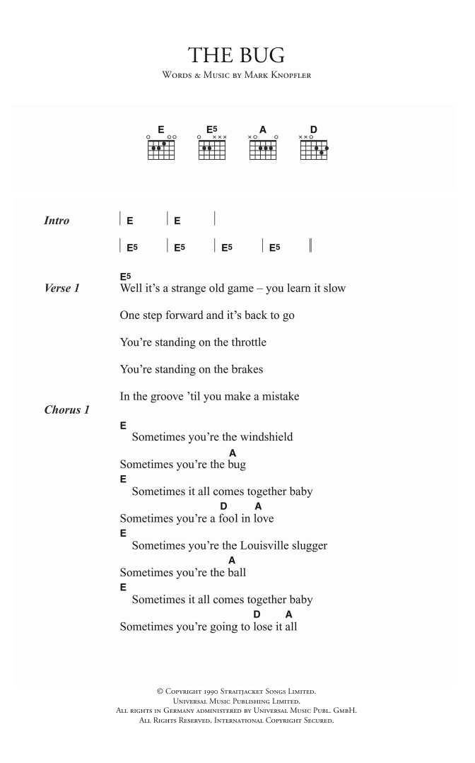 Download Dire Straits The Bug Sheet Music