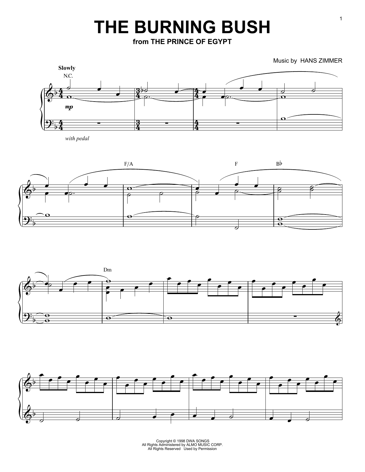 Download Hans Zimmer The Burning Bush (from The Prince of Eg Sheet Music