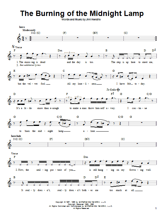 Download Jimi Hendrix The Burning Of The Midnight Lamp Sheet Music