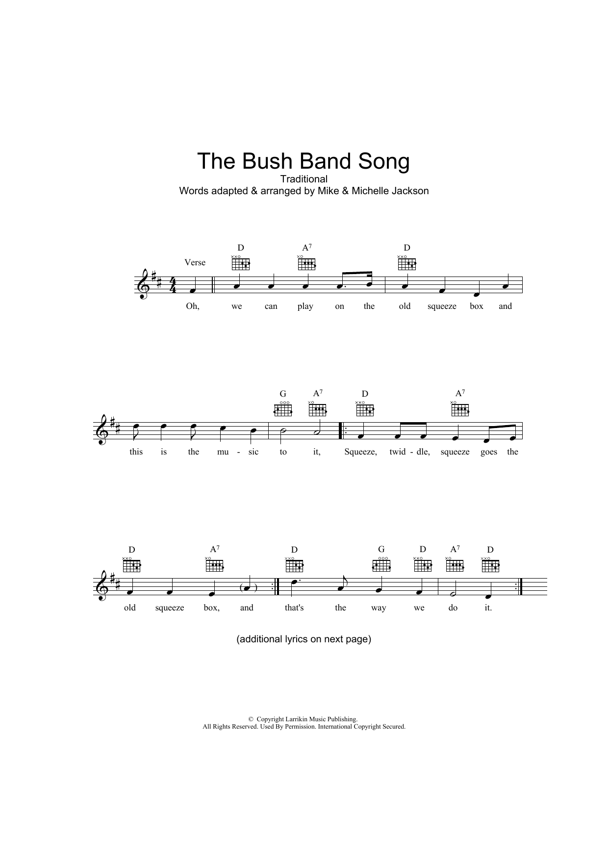 Download Traditional The Bush Band Song Sheet Music
