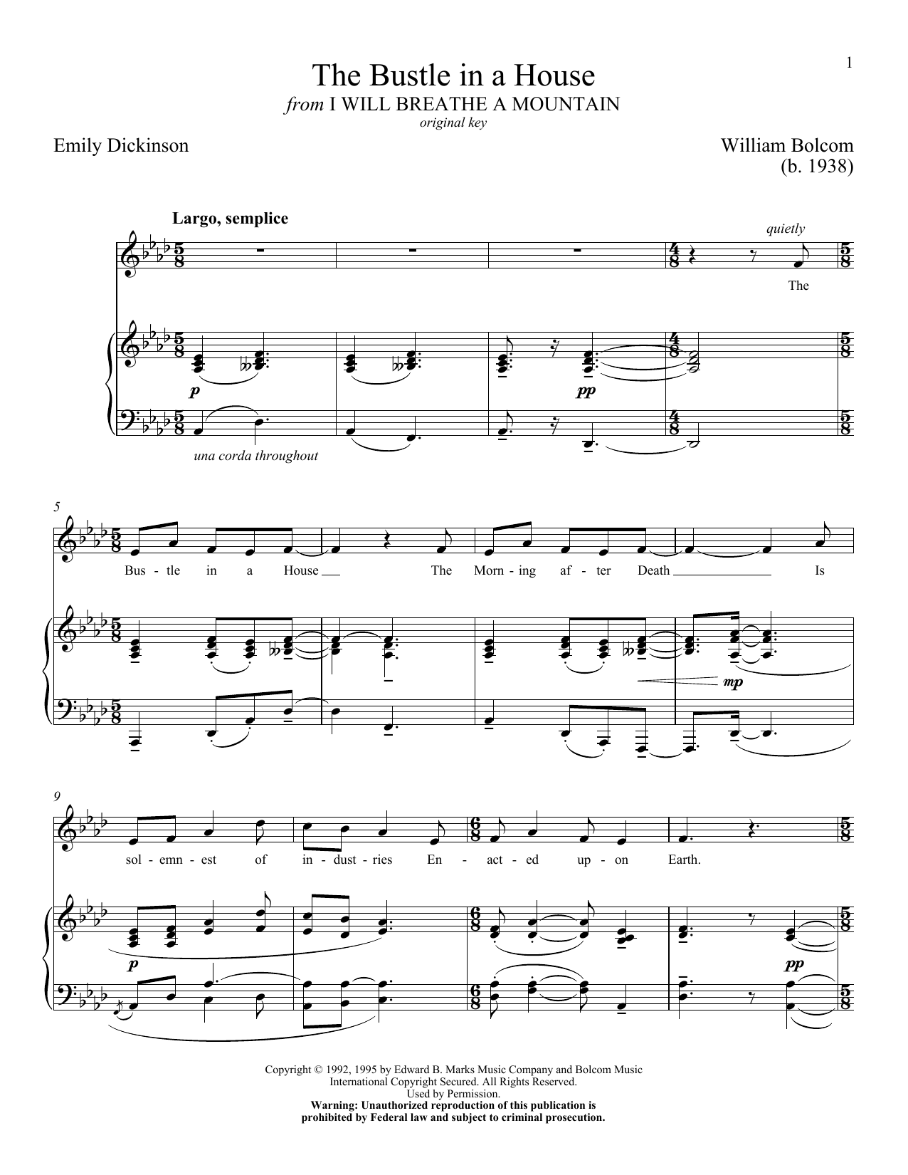 Download Emily Dickinson The Bustle In A House Sheet Music