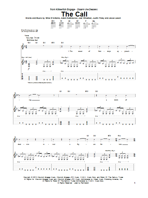 Download Killswitch Engage The Call Sheet Music