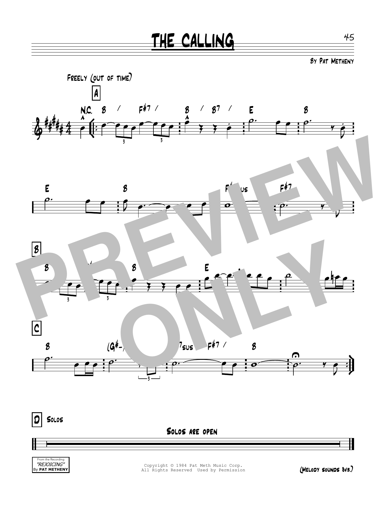 Download Pat Metheny The Calling Sheet Music