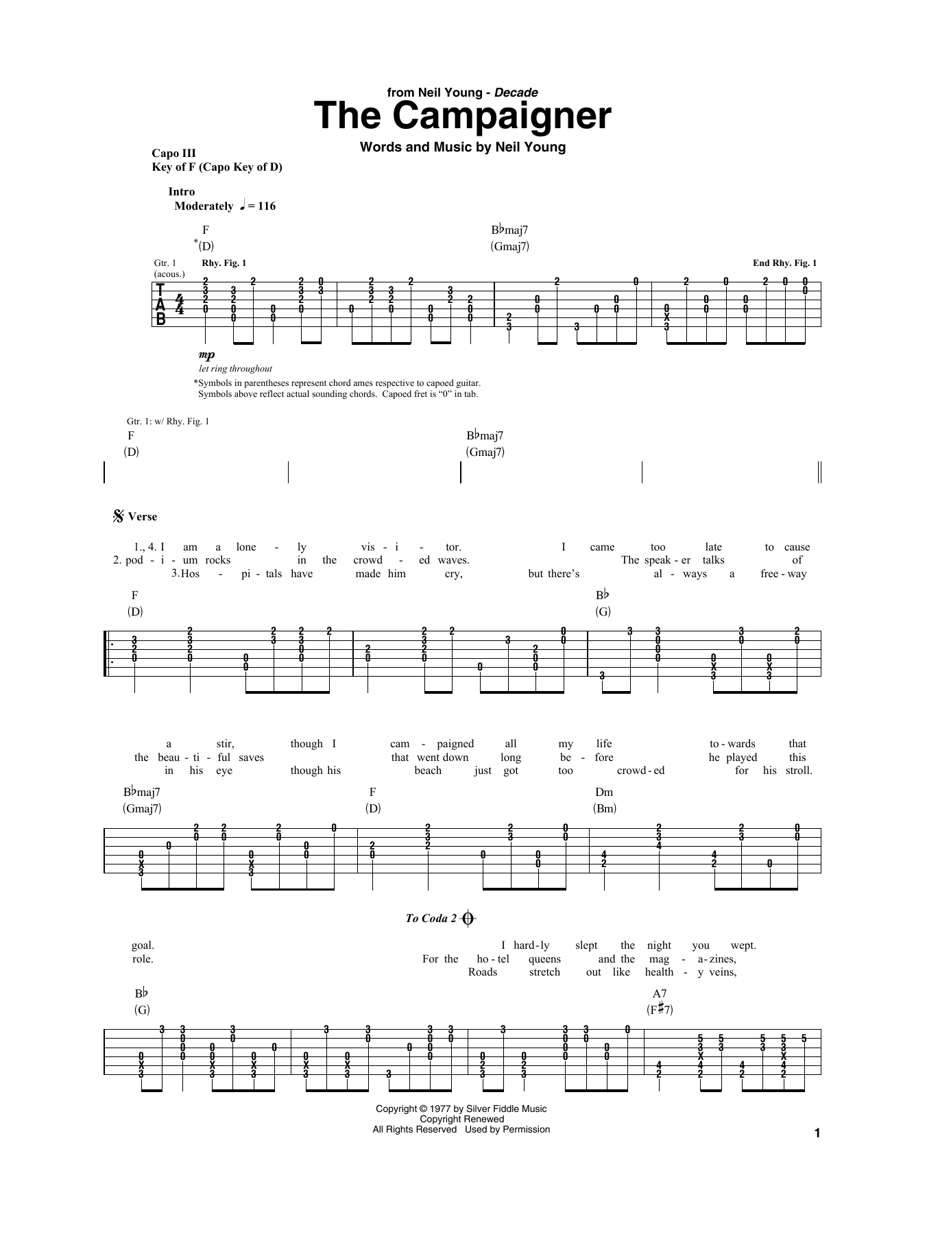 Download Neil Young The Campaigner Sheet Music