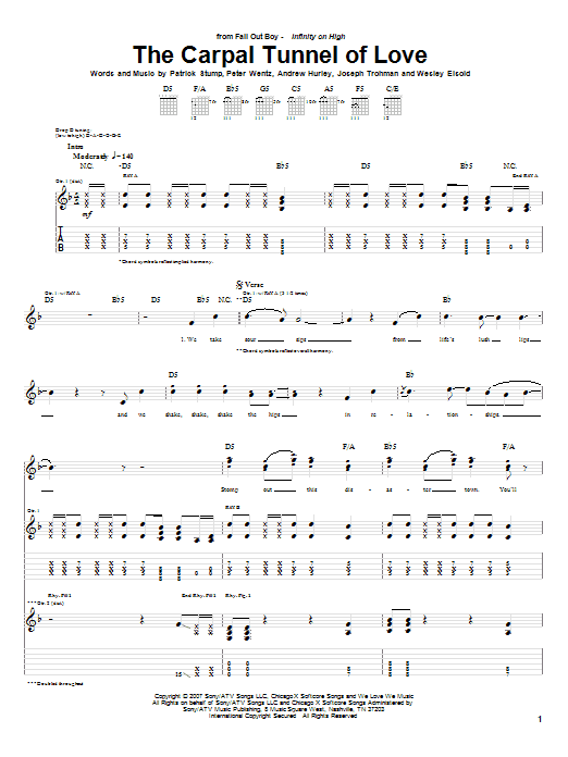 Download Fall Out Boy The Carpal Tunnel Of Love Sheet Music