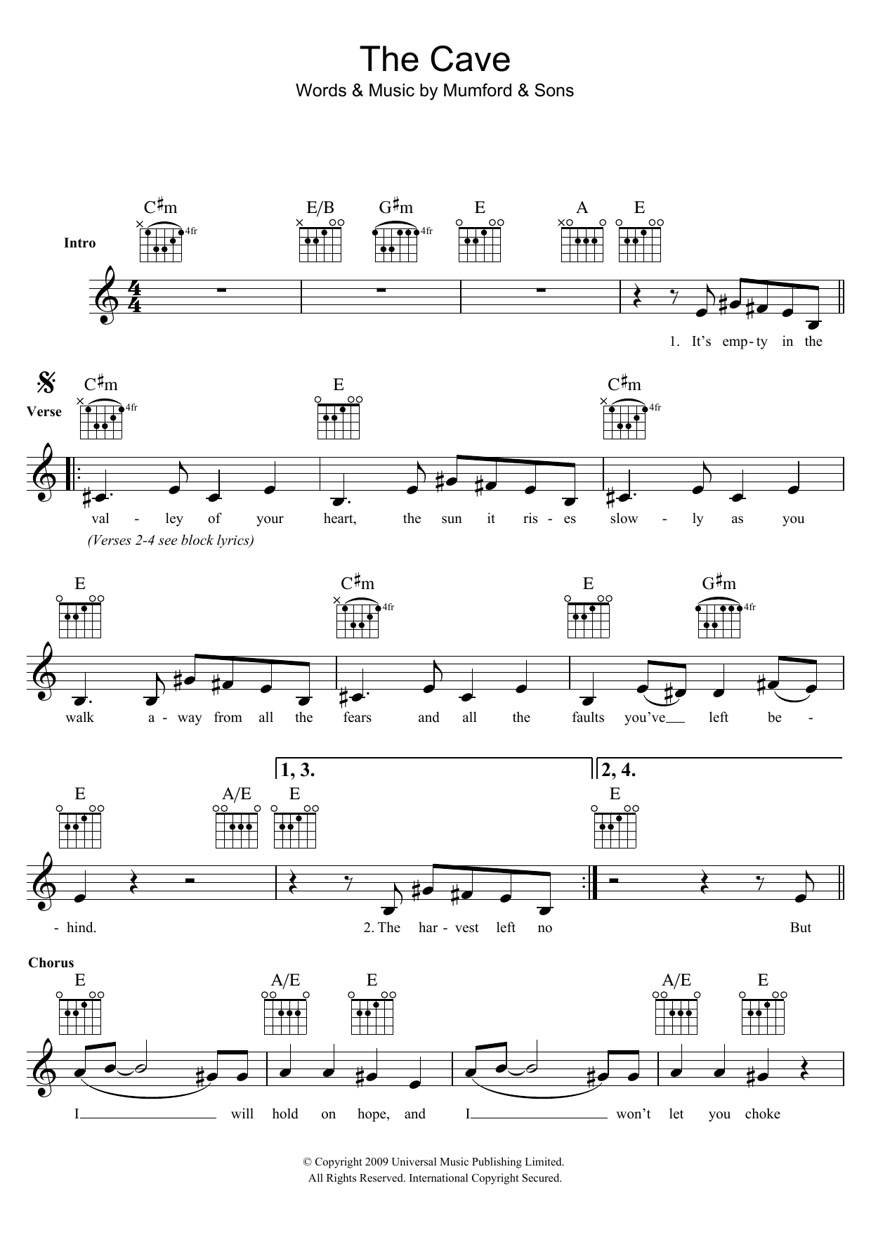 Download Mumford & Sons The Cave Sheet Music
