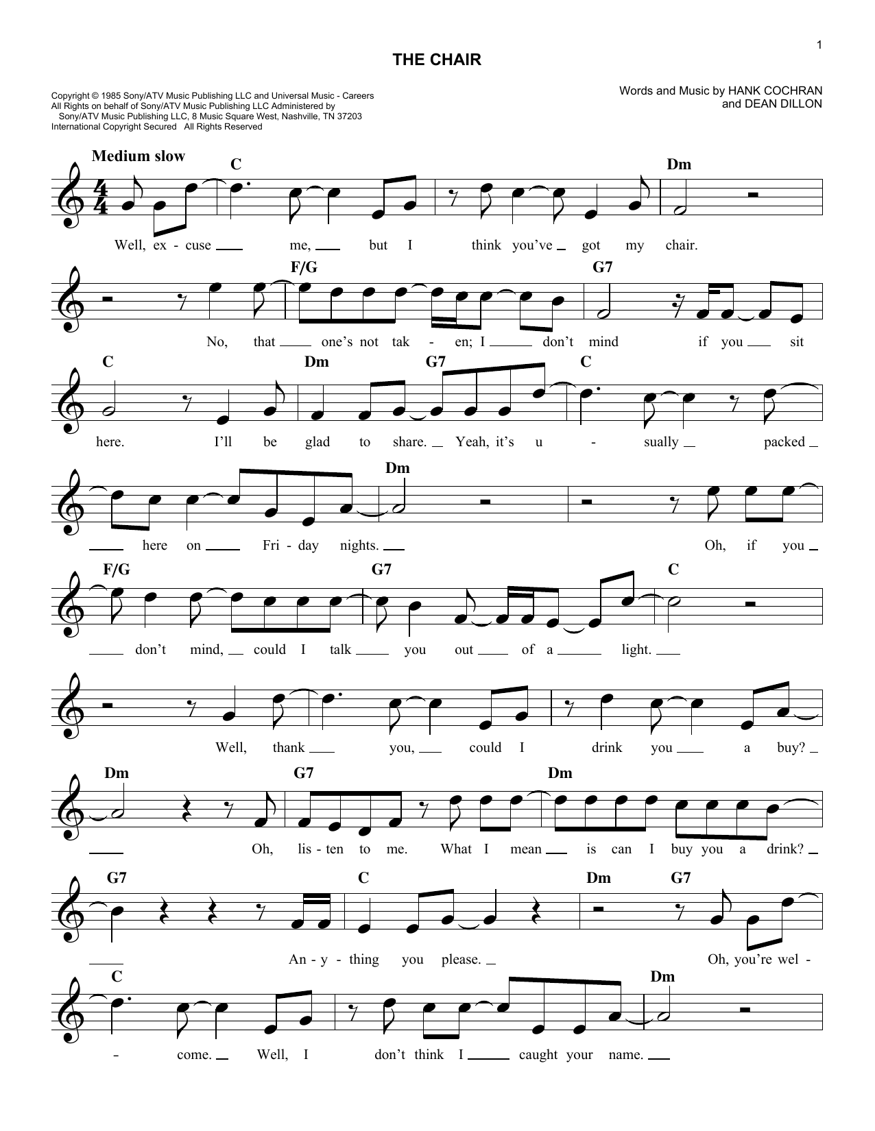 Download George Strait The Chair Sheet Music