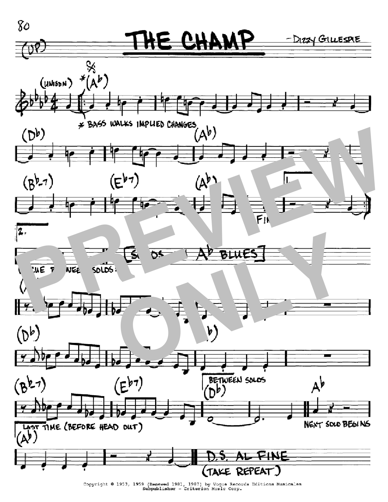 Download Dizzy Gillespie The Champ Sheet Music