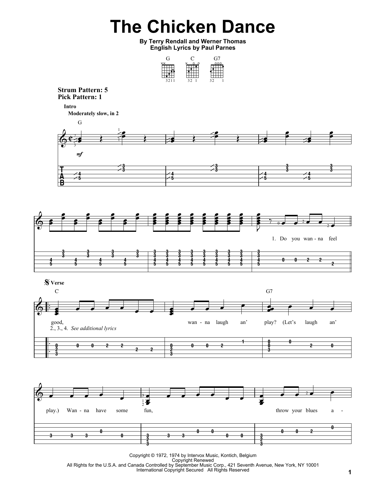Download Terry Rendall The Chicken Dance Sheet Music