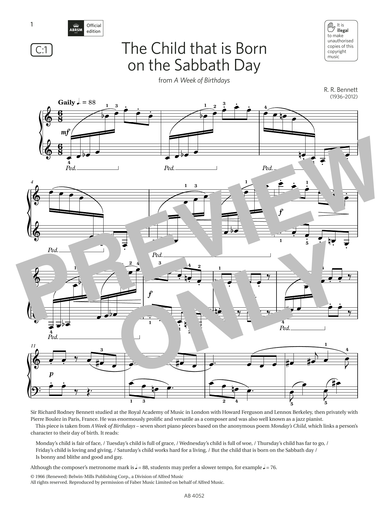 Download R R Bennett The Child that Is Born on the Sabbath D Sheet Music