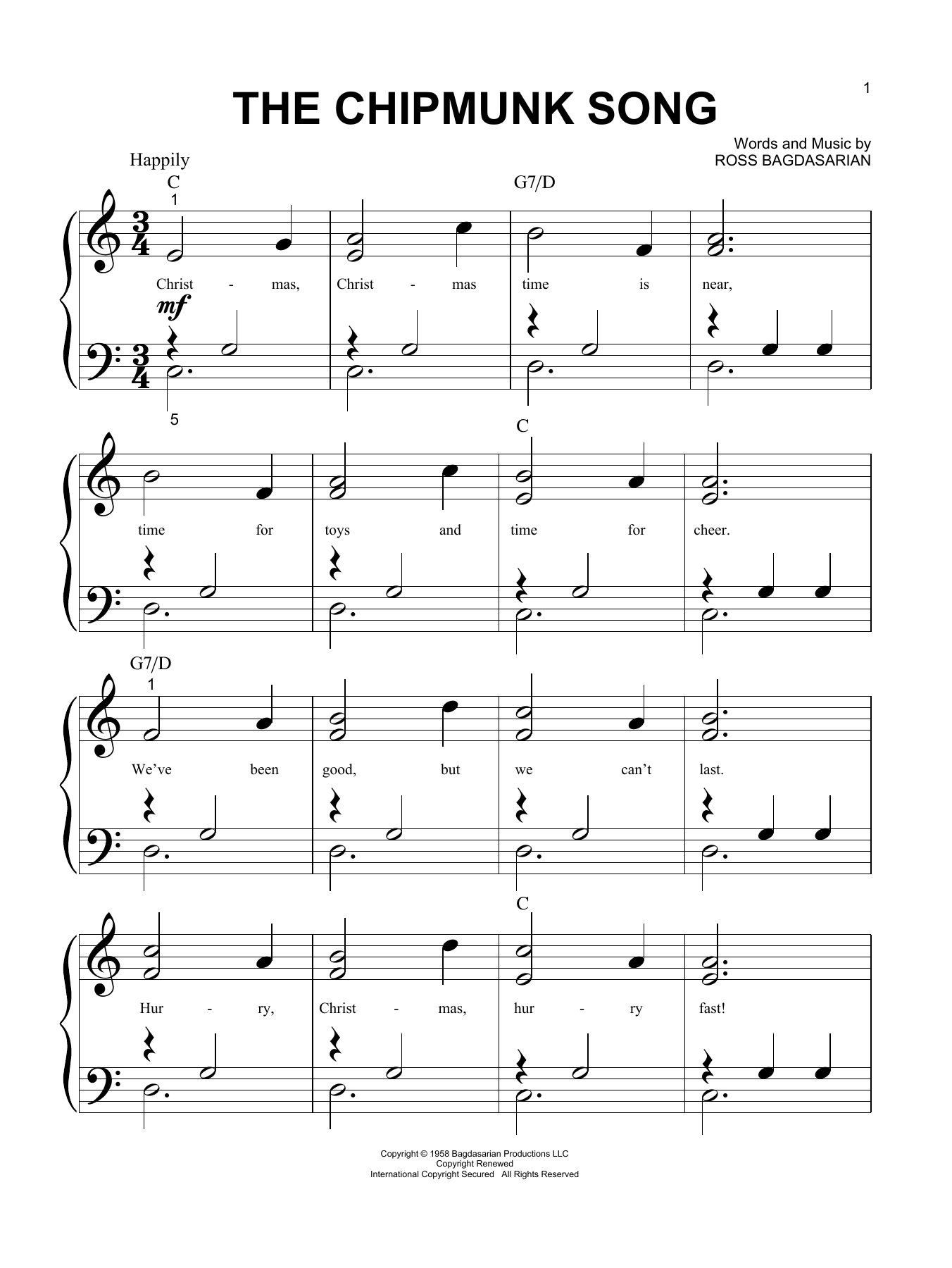Download Alvin And The Chipmunks The Chipmunk Song Sheet Music