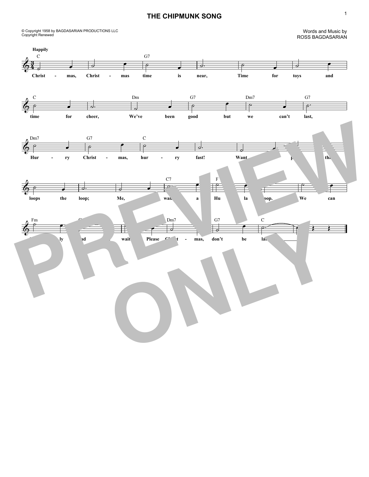 Download Alvin and the Chipmunks The Chipmunk Song Sheet Music