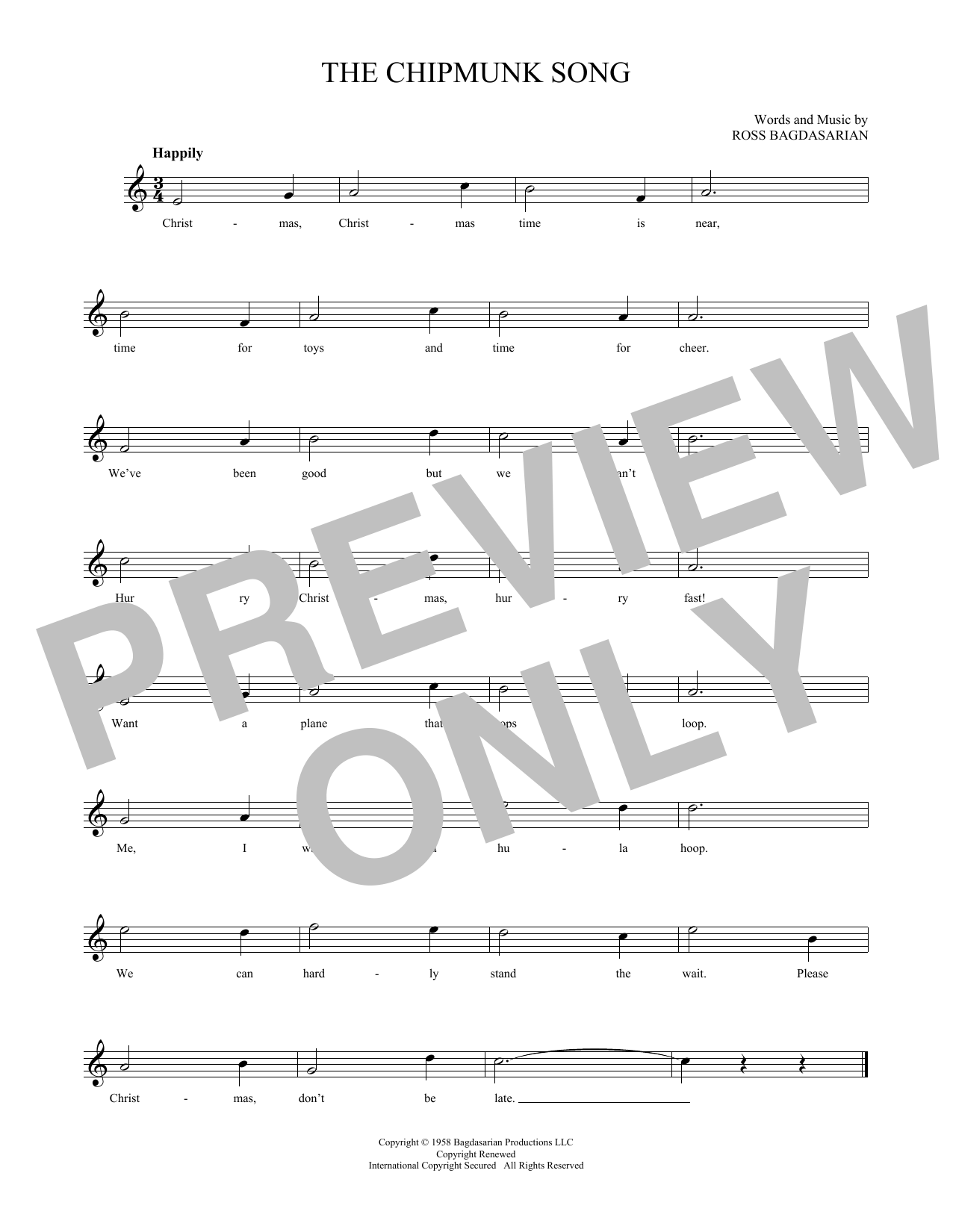 Download Alvin and the Chipmunks The Chipmunk Song Sheet Music