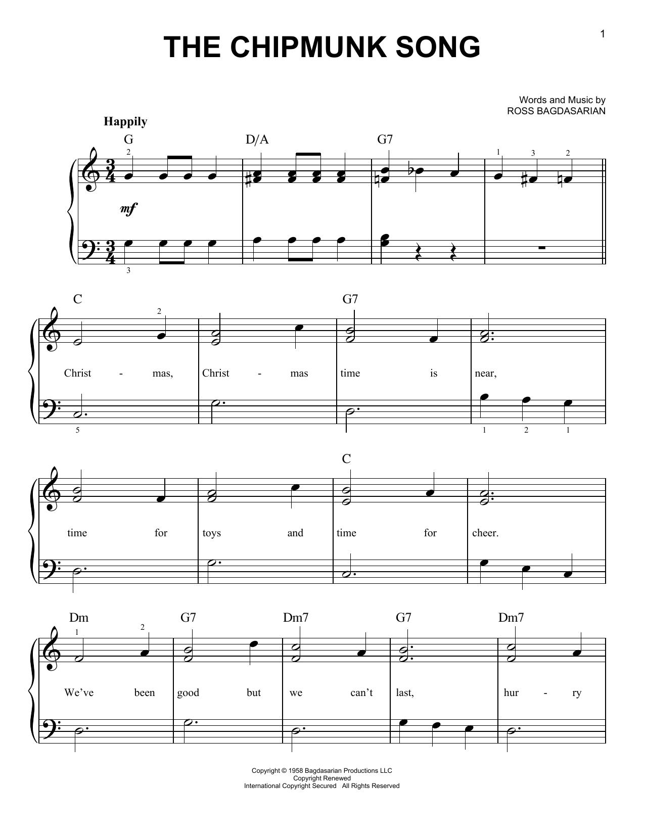 Download Alvin And The Chipmunks The Chipmunk Song Sheet Music