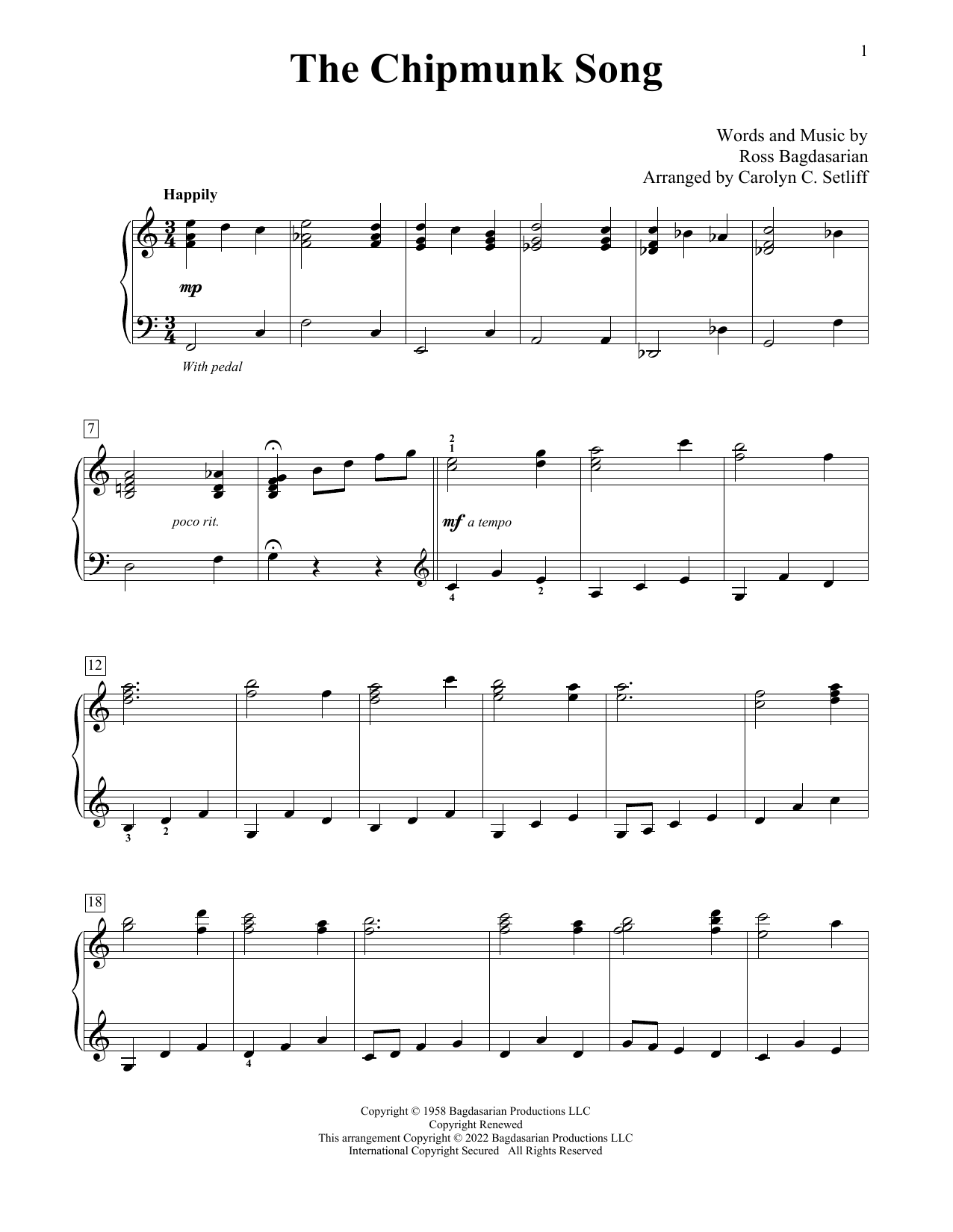 Download Alvin And The Chipmunks The Chipmunk Song (arr. Carolyn C. Setl Sheet Music