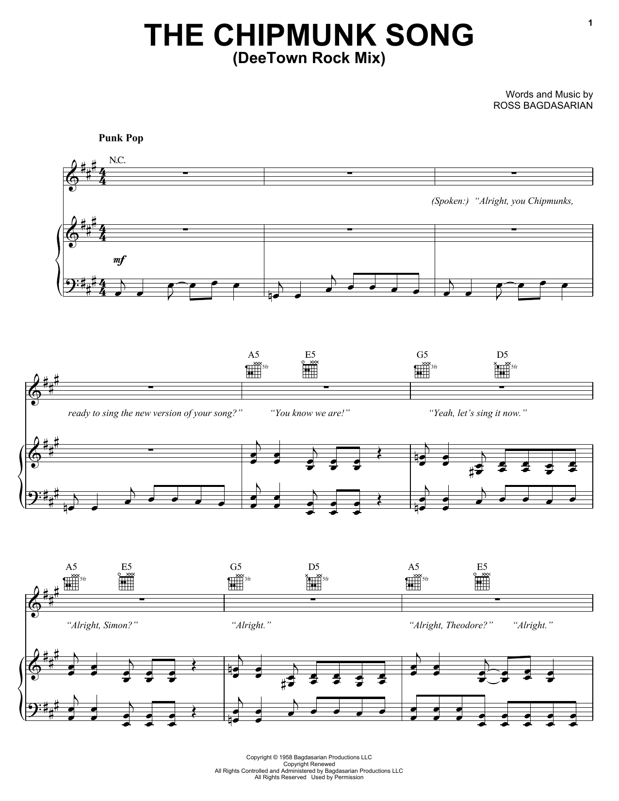 Download Alvin And The Chipmunks The Chipmunk Song (DeeTown Rock Mix) Sheet Music