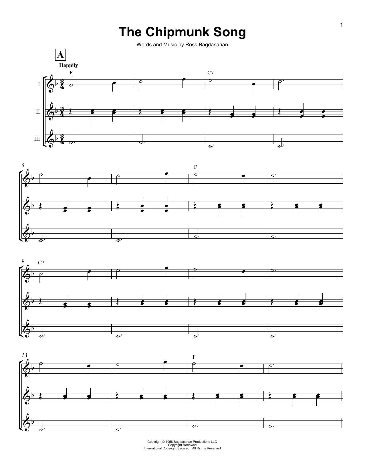 Download The Chipmunks The Chipmunk Song Sheet Music