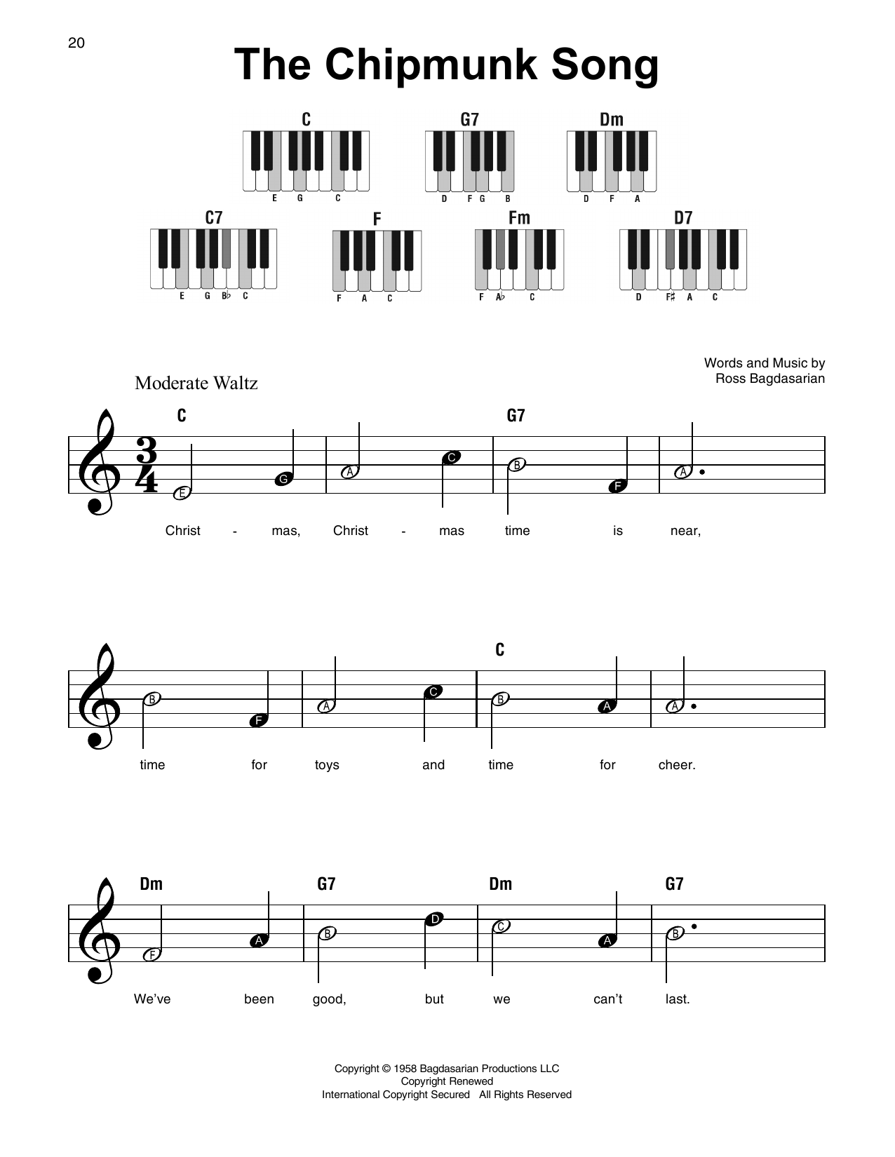 Download The Chipmunks The Chipmunk Song Sheet Music