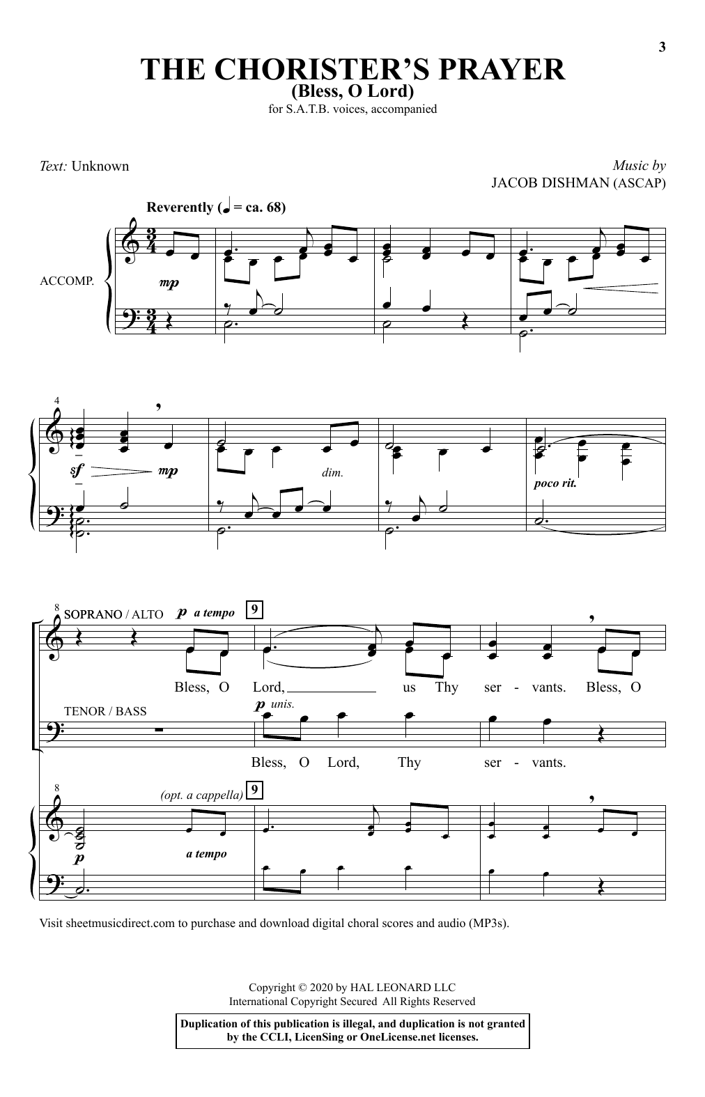 Download Jacob Dishman The Chorister's Prayer (Bless, O Lord) Sheet Music
