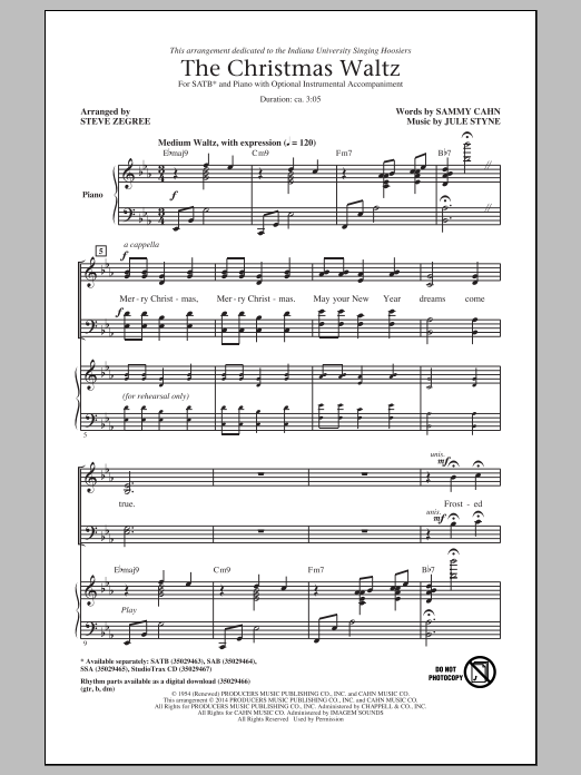 Download Steve Zegree The Christmas Waltz Sheet Music