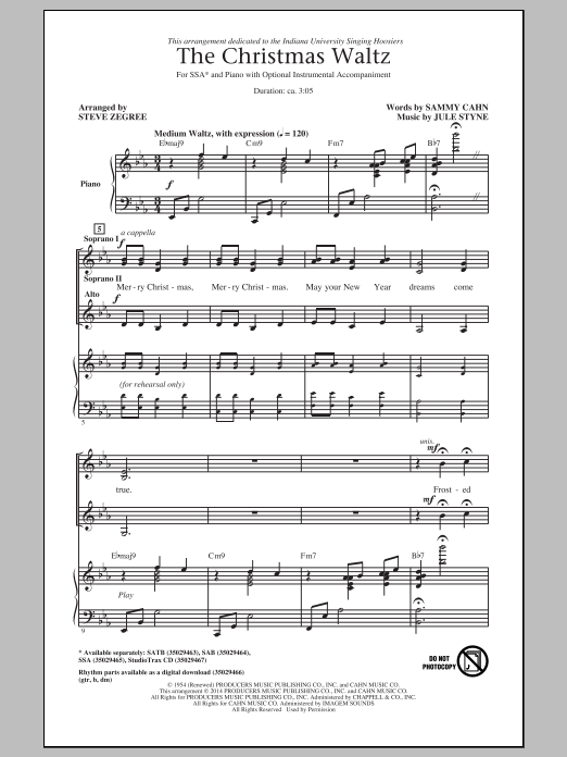 Download Frank Sinatra The Christmas Waltz (arr. Steve Zegree) Sheet Music