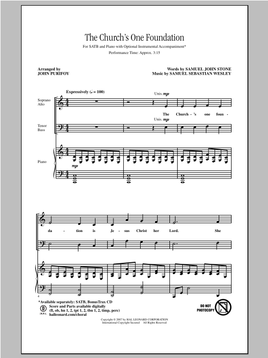 Download Samuel Wesley The Church's One Foundation (arr. John Sheet Music