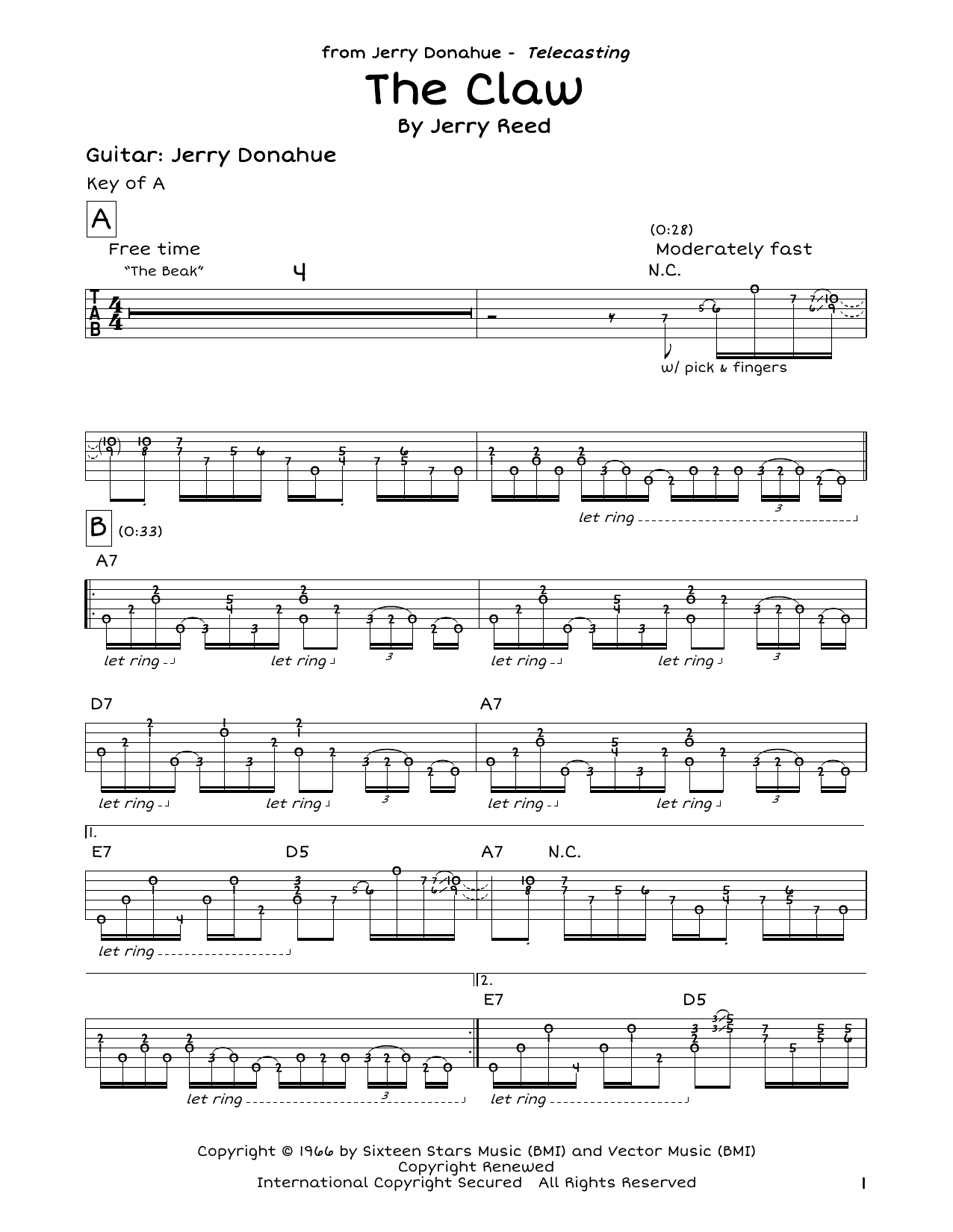 Download Jerry Reed The Claw Sheet Music
