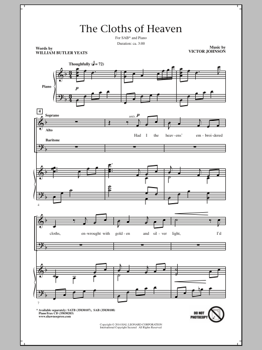 Download Victor C. Johnson The Cloths Of Heaven Sheet Music