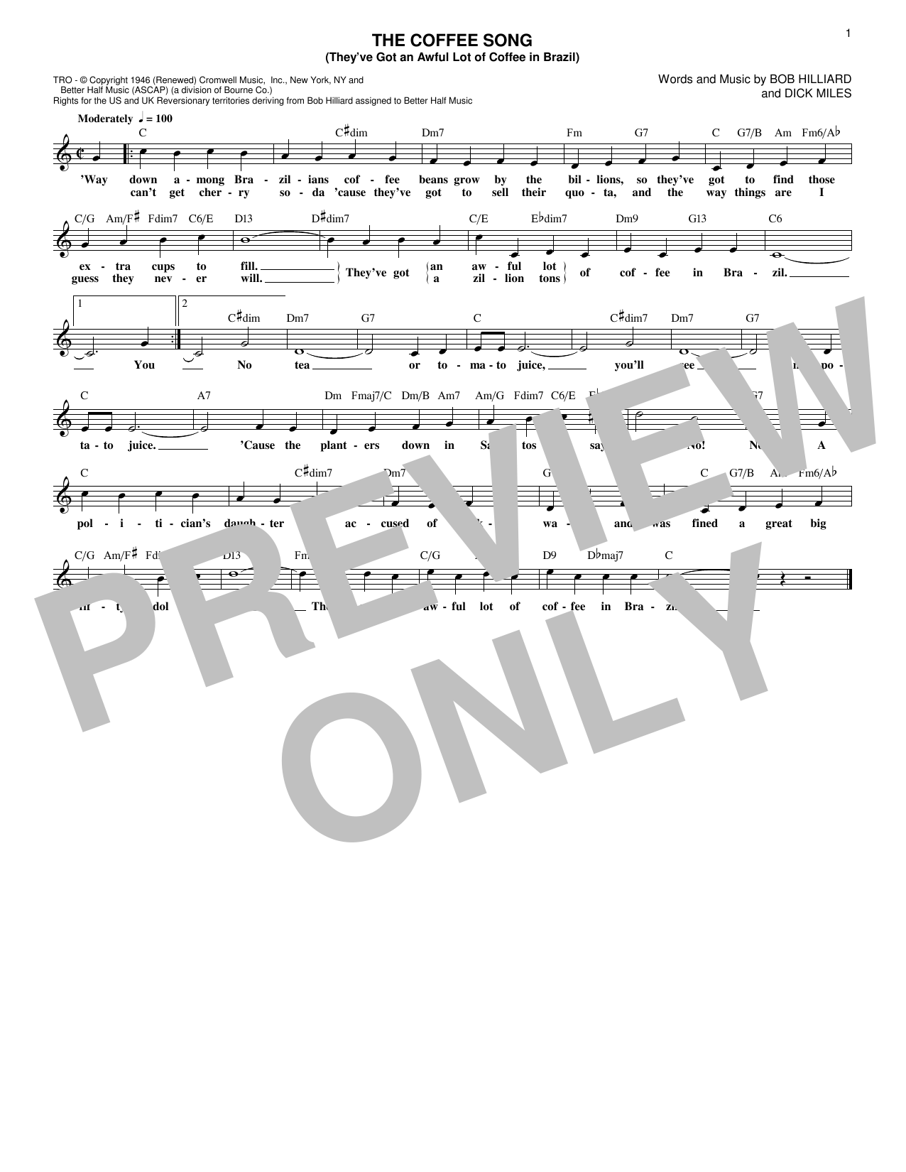 Download Bob Hilliard The Coffee Song (They've Got An Awful L Sheet Music