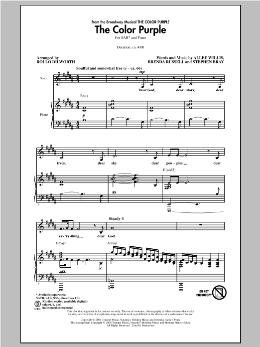 Download The Color Purple (Musical) The Color Purple (arr. Rollo Dilworth) Sheet Music