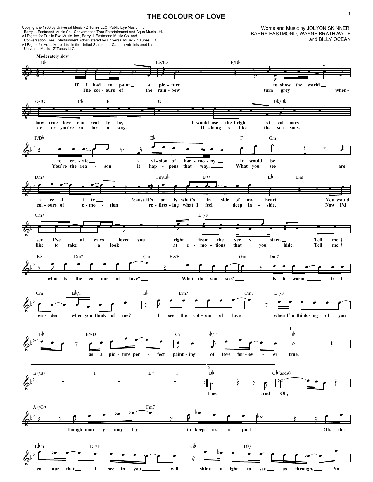 Download Billy Ocean The Colour Of Love Sheet Music