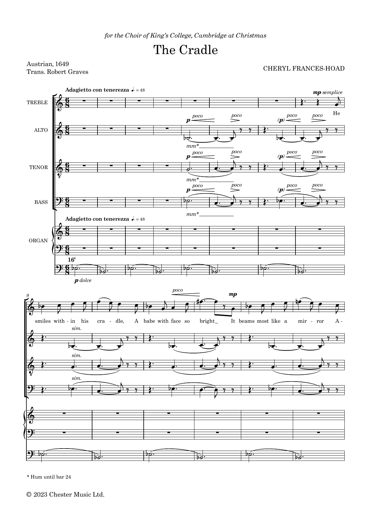 Cheryl Frances-Hoad The Cradle sheet music notes printable PDF score