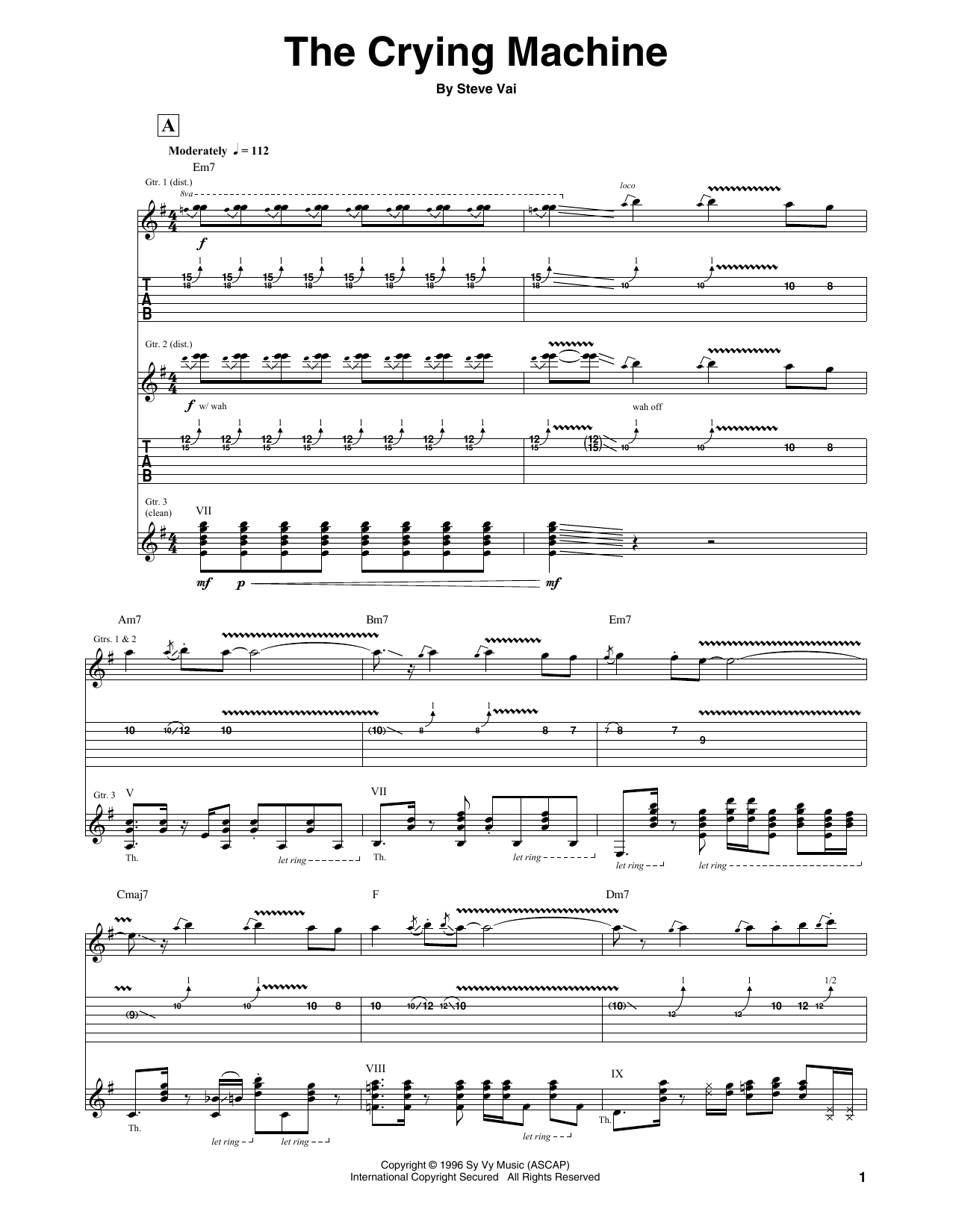 Download Steve Vai The Crying Machine Sheet Music