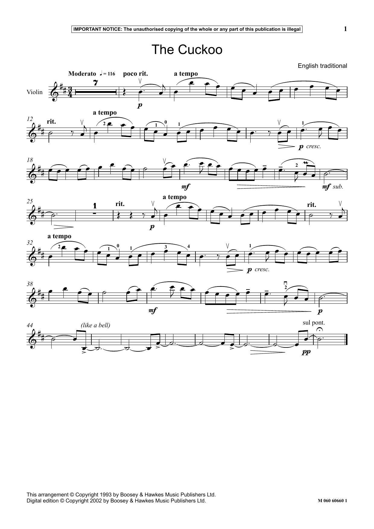 Download English Traditional The Cuckoo Sheet Music