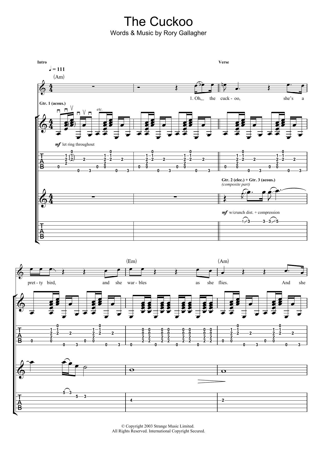 Download Rory Gallagher The Cuckoo Sheet Music