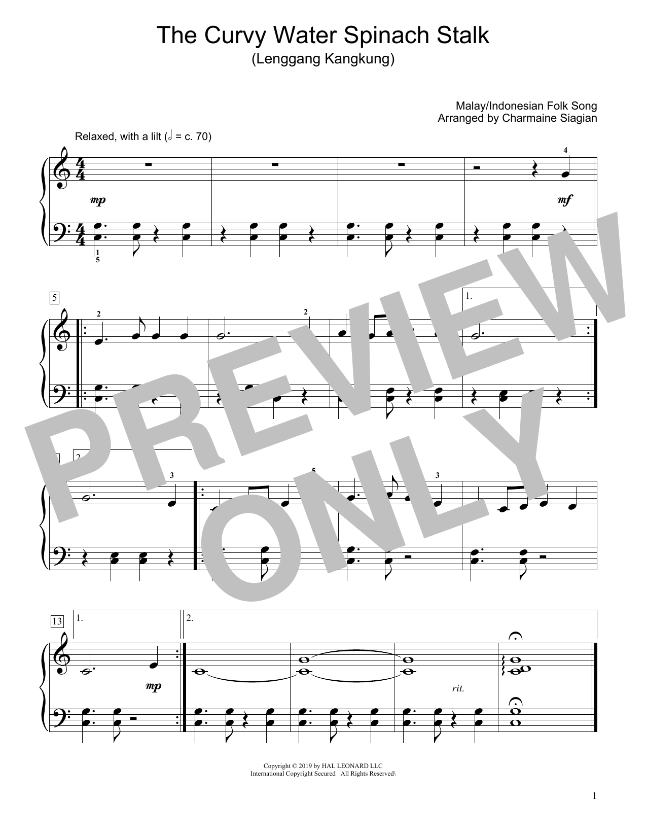 Download Traditional The Curvy Water Spinach Stalk (Lenggang Sheet Music