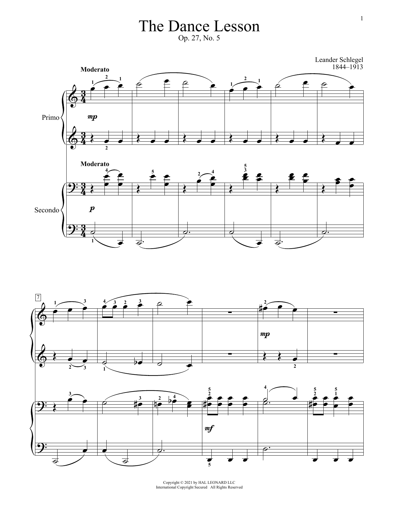 Download Leander Schlegel The Dance Lesson, Op. 27, No. 5 Sheet Music