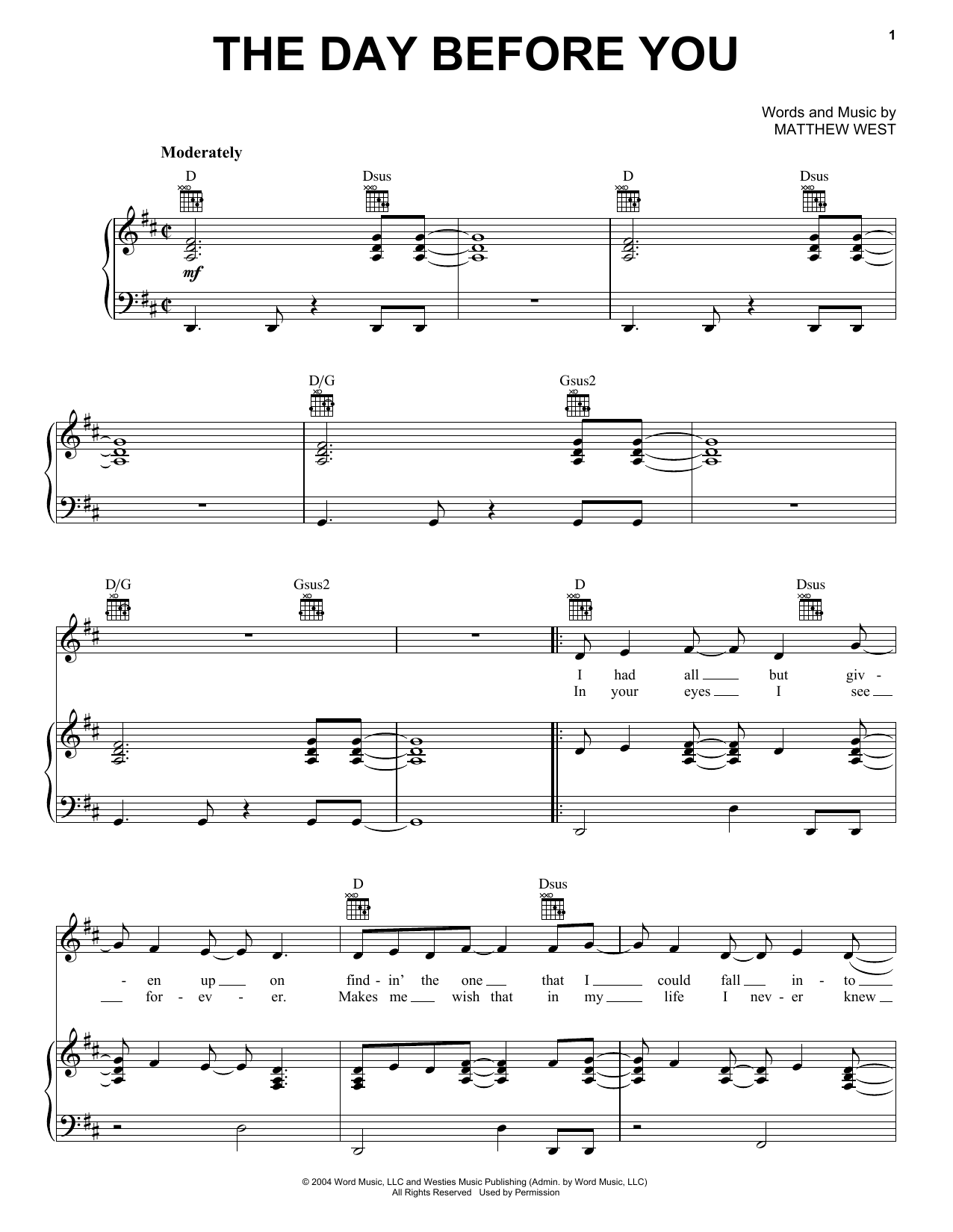 Download Rascal Flatts The Day Before You Sheet Music