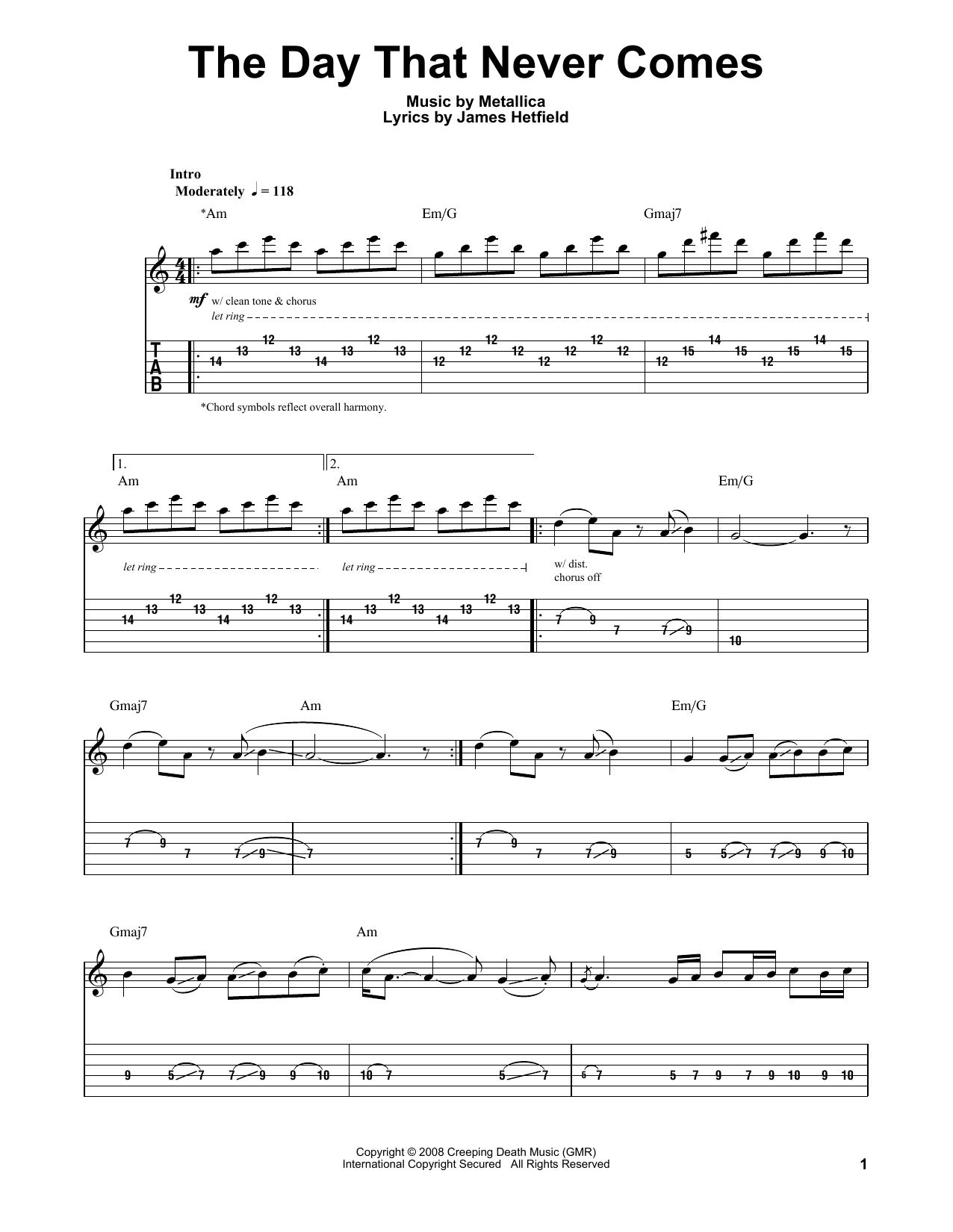 Download Metallica The Day That Never Comes Sheet Music