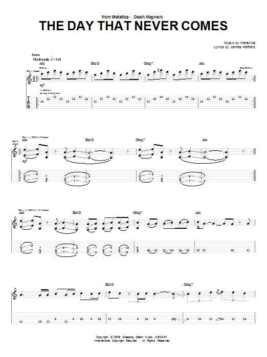 Download Metallica The Day That Never Comes Sheet Music