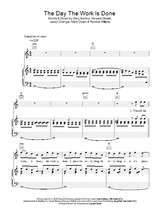 Download Take That The Day The Work Is Done Sheet Music