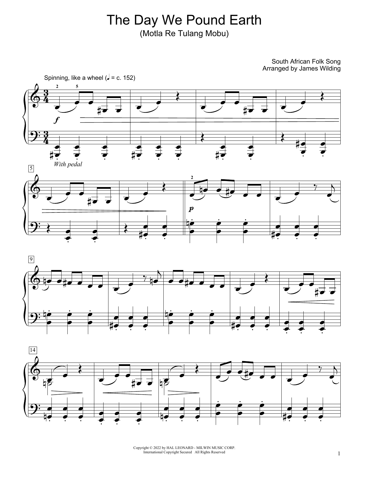 Download South African folk song The Day We Pound Earth (Motla Re Tulang Sheet Music