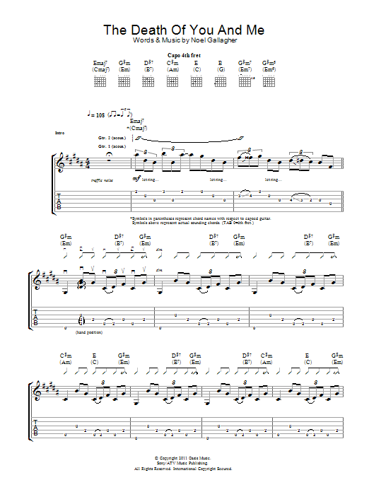 Download Noel Gallagher's High Flying Birds The Death Of You And Me Sheet Music