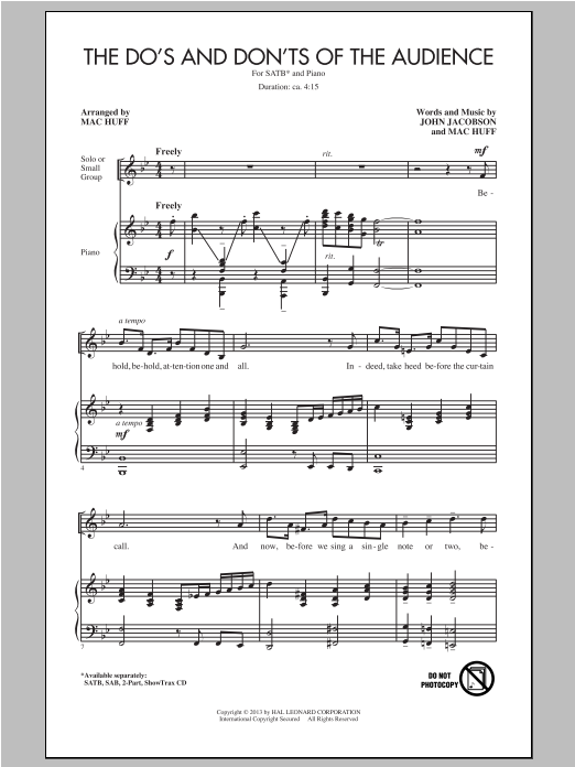 Download Mac Huff The Do's And Don'ts Of The Audience Sheet Music